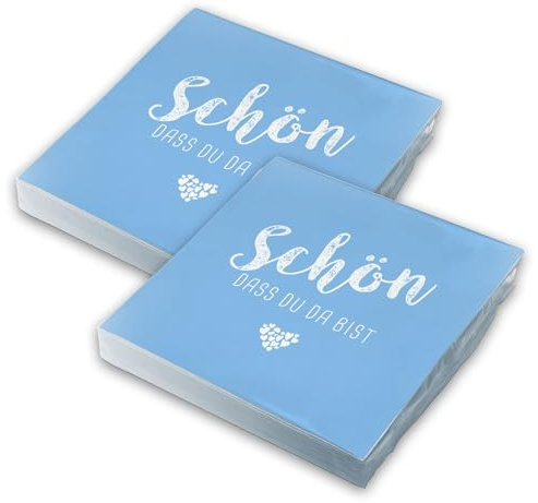 itenga Servietten Schön dass du da bist 30 x 30cm 3-lagig 40 Stück für Kommunion Konfirmation Hochzeit Taufe und andere Feiern (hellblau)
