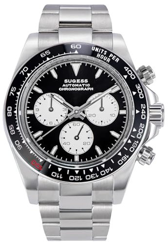 Sugess S418-2.003.S Chrono Racing Herrenuhr Chronograph mit Keramik-Lünette 41 Rubin Silber, Silber, Armband