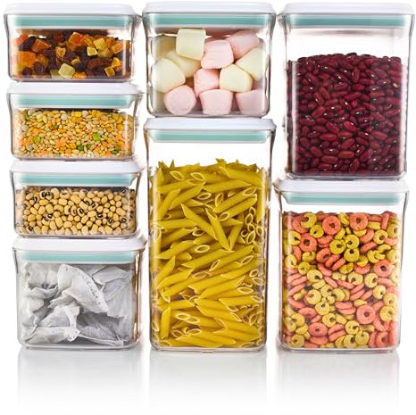 RELIANCE KITCHEN Set of 8 Airtight Food Storage Containers - Kitchen Storage & Organisation - BPA Free Clear Plastic - Dishwasher & Microwave Safe - Leak-Proof - One-Click Push Mechanism