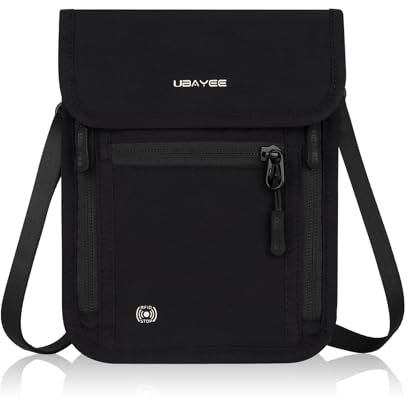 UBAYEE Pochette Tour de Cou Voyage pour Telephone Portable mit Bloqueur RFID, Sac de Passeport Antivol pour Femme et Homme, Noir
