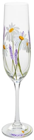 Shudehill Giftware My Favourite Glass Floral Hand Painted Flute Champagne Glass - Lavender, Delphinium, Poppy, Daisy, Gerbera, Sunflower, Butterfly Meadow, Bee or Dragonfly Designs (Daisy)