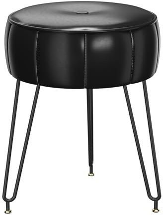 YMYNY Schminkhocker Stuhl, Hocker im Kürbisstil, Pouf Couch Hocker, Moderner Multifunktionaler Make-up-Hocker für Schlafzimmer, Wohnzimmer 32 x 32 x 44CM Schwarz HBD036B