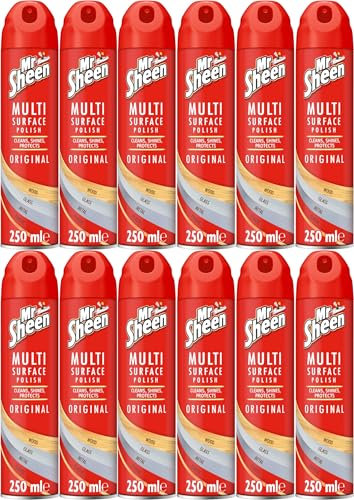 Mr Sheen Multi Surface Polish Spray, For Use on Wood, Plastic, Glass and Metal, Scent: Original, 250ml, Pack of 12