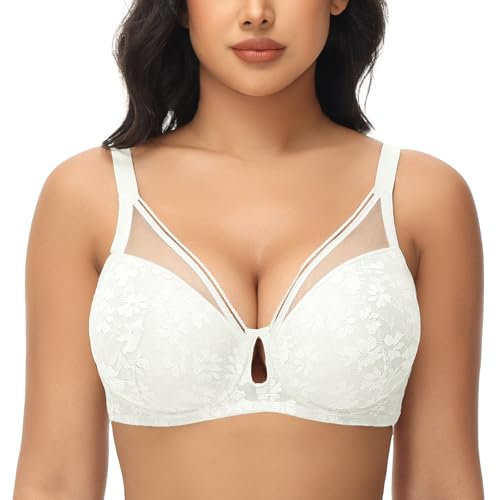 FallSweet Push Up Lace Bras for Women Underwired Padded Add one Cup Sexy Bra(White,34D)