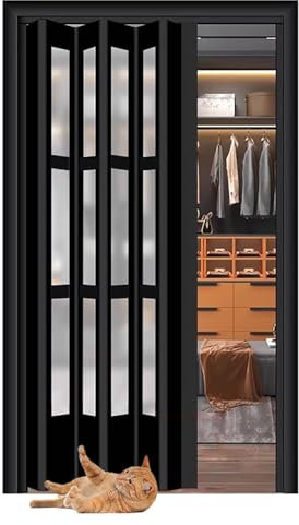 porta a soffietto da interno Porta a soffietto pieghevole interna - H 80 cm pieghevole retrattile sopra la porta con vetro acrilico - Porta scorrevole multipiega Include hardware di installazione, fac