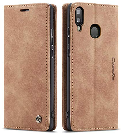 owlhold Hülle Samsung A20E klapphülle Premium Lederhülle Weiches Vintage-Nubukleder Faltbare Ständer Schutzhülle Kartenfach Standfunktion stoßfest Handyhülle Samsung Galaxy A20E -Braun