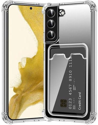 DEVASO Hülle für Samsung Galaxy S22 5G mit Kartenhalter Transparent Crystal TPU Silikon Schutzhülle Kratzfest Handyhülle Kunststoffhülle
