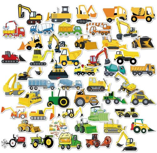 50 Stück Bagger Sticker Kinder Set, Kinder Stickers Auto Baumaschinen Traktor, Aesthetic Aufkleber, 3D Aufkleber Kinder, Traktor Aufkleber für Skateboard Laptop Koffer Helm Motorrad