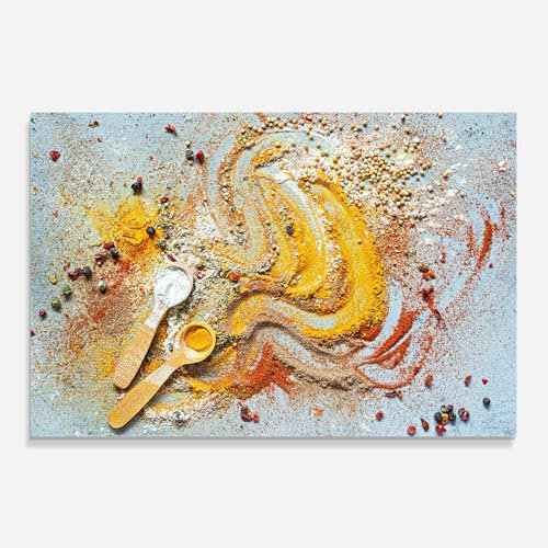 ARTHUB® Crédence de Cuisine en Verre 60x80 cm, Orange Yellow Powder | Protection Contre Les éclaboussures, Revêtement Mural en Carreaux, Plaque en Verre, Verre trempé, Aliments, Épices