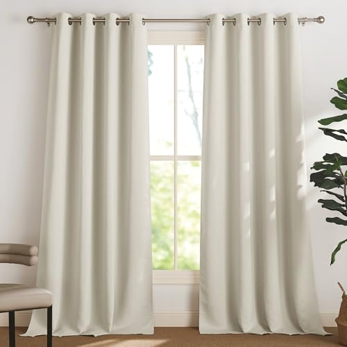 PONY DANCE Thermovorhang Hitzeschutz Haustür Vorhang Verdunkelung Ösen | 2er Set, H230 x B140 cm, Beige, Gardinen Abdunkelnd, Sichtschutz, UV-Schutz, für Schlafzimmer Wohnzimmer Kinderzimmer Büro