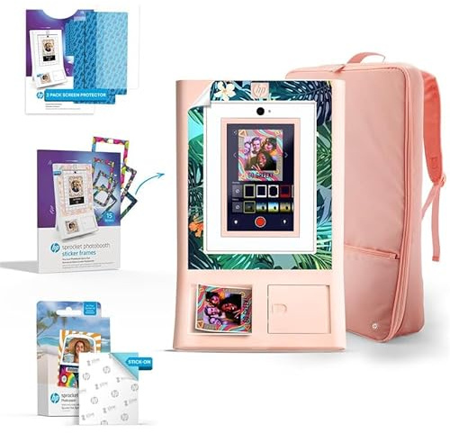 HP Sprocket Fotobox-Maschine Sofort-Farb-Fotodrucker (Pink) Geschenk-Paket + Zink-Papier (100 Blätter) + Gepolsterte Tragetasche + Premium-Bildschirmschutzfolie (x2) + Dekorative Stickerrahmen (x15)