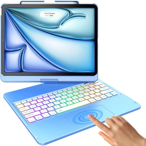 FUWANG for iPad Air 13 inch Case Keyboard & Pro 12.9, 360° Rotating, Blue | For iPad Air 13-inch M4/M3/M2 & iPad Pro 12.9 inch 6th/5th/4th/3rd Gen, Multi-Touch Trackpad, 7-Color Backlit , Pencil Holder