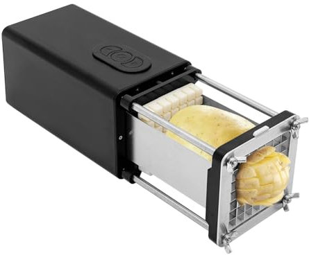 Elektrischer Kartoffelschneider Pommes Frites Schneider Gerät Schneidemaschine Multifunktionaler Cutter mit 2 Klingen für 1/2 Zoll und 3/8 Zoll dicke Streifen für Zuhause und Restaurant (Schwarz)