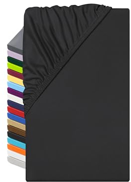 npluseins Microfaser Spannbettlaken – atmungsaktiv und Allergiker geeignet 1519.2192, 80-90 x 190 cm, Schwarz
