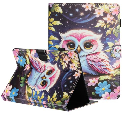 Mldjomid Universelle Coque Étui Housse pour Tablette 10 Pouces PU Cuir Cover Tablette Housse de Protection, Porte-Crayons Portefeuille Tablet Étui Universel 10 Folio Stand Case, Hibou Rose