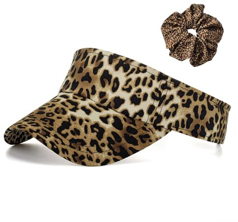 HAWILL Sonnenvisier Sonnenhut Damen Leoparden Druck Visor Cap Sport Sonnenschutz Strand Sonnenblenden Hut 80er Jahre UV-Schutz Kappe mit Klettverschluss Freizeit Sommer für Golf Tennis Pokerpartys