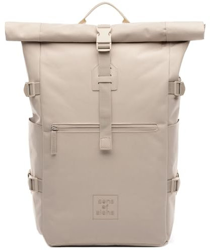 Rucksack Kane Roll-Top Kurierrucksack XL groß - PET recycelt, wasserabweisend - Wander-Rucksack Laptop-Fach 15 Zoll Shell-beige