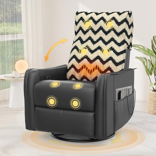 Srfzluxy Fernsehsessel mit Sofalehnenbezug Massagesessel mit Liegefunktion, Relaxsessel mit Wärme und Massage, 360°Drehbarer TV Sessel Wohnzimmer, Schaukelstuhl mit Gepolsterte Kopfstütze
