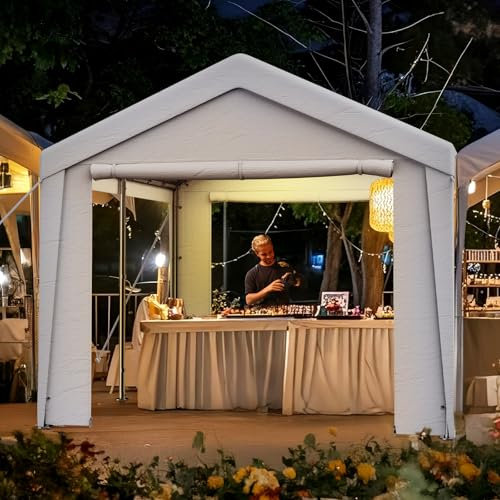 Carport Zeltgarage 3x6m – Wasserdichtes Garagenzelt mit abnehmbaren Seitenwänden – UV-beständig Winterfest Unterstand für Auto, SUV, LKW, Boot – Lagerzelt Weidezelt Garten Garage, Weiß