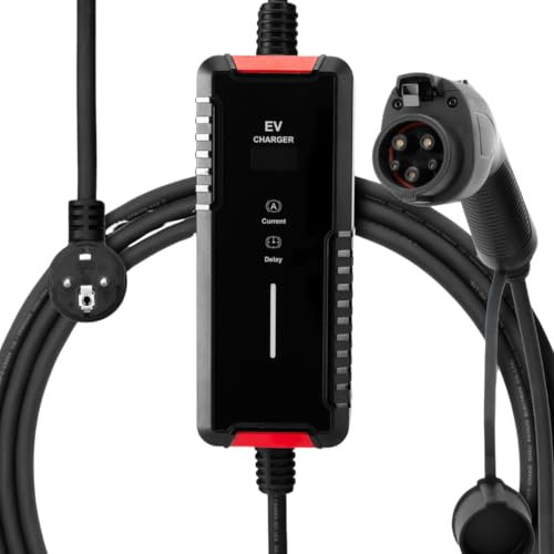 EVloaded Cable de carga para coche eléctrico, 16 A, 1 fase, 3,6 kW, 5 m, tipo 1 enchufe con función de temporizador, carga segura y portátil del enchufe doméstico de 220 V