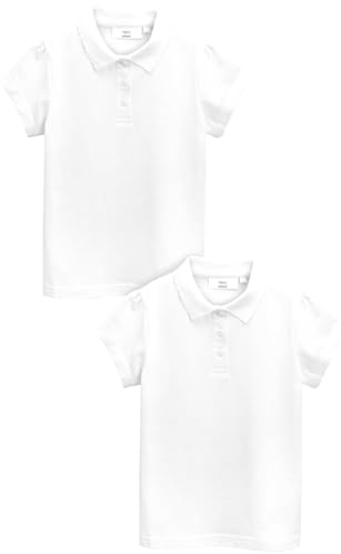 NEXT Mädchen Kurzärmelige Polohemden aus Baumwolle im 2er-Pack Weiß 128