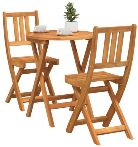 vidaXL 3-teiliges Klapp-Bistro-Set aus Akazienholz | Runder Tisch mit 2 Stühlen für draußen, modernes Design, leicht verstauen, perfekt für den Balkon, Gartenmöbel, Terrasse