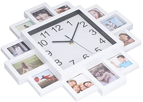 ZASCHMOY DIY Personalisierte Fotorahmen Wanduhr - 15,35 Zoll Multi -Photo Uhr, Weißes Bauchmuskulatur für Heimdekor, für Wohnzimmer, Schlafzimmer, Büro