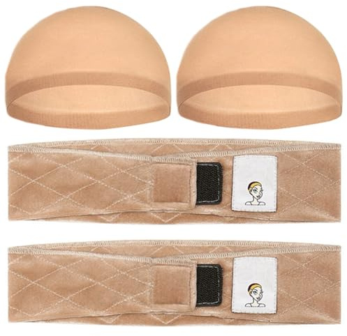 Dryxog 4 Stück Wig Band Front Perücken Verstellbares Perückenband Rutschfest zum Halten Wig Grip Band Samt Elastisches Perückengriff Mit Haarnetz für Leimlose Perücke (Hautfarben)