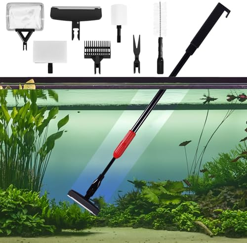 ZONJIE Aquarium-Reinigungsset 7-in-1 – Aquarium-Reinigungsset mit langem Griff, Schaber, Schwamm, Schrubber, steife Borsten, Fischnetz, Kies, Rohrbürste, Wassergrasclip, Glasreiniger