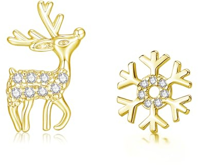 Loutade Silber Weihnachten Ohrringe Damen, 925 Sterling Silber Ohrstecker Weihnachtsohrringe, Funkelnde Hirsch & Weihnachtsbaum & Schneeflocke Ohrringe Stecker, Ohrstecker Silber 925 zum Weihnachten
