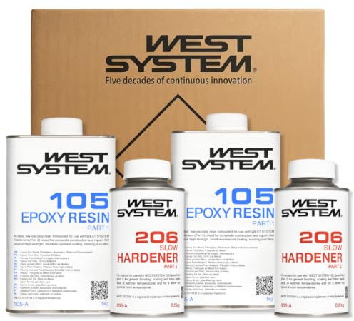 WEST SYSTEM Epoxy Resin & Hardener 105/206 Double A Pack - Marine Grade Epoxy for Wood, Metal & Fibreglass, Suitable for Outdoor Use, Furniture & DIY – Ideal for Polyester Surfaces & Gap Filling