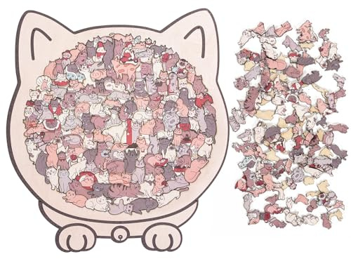 Cat Shaped Wooden Jigsaw Puzzle,135 Pcs Colored Cat Shaped Puzzle,Framed by Adorable Cats Outline Puzzles,Cats Wooden Jigsaw Puzzles for Adults, C-ats Lovers, Home Decor (Morandi)