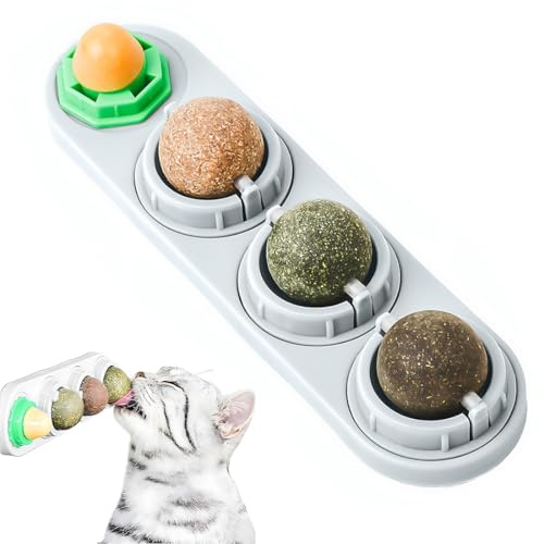UIEXAY Palline Di Erba Gatta Giocattolo Di Erba Gatta Per Gatti Palline Commestibili Girevoli Palline Commestibili Di Erba Gatta Autoadesive Sane Naturali Pulizia Dei Denti Giocattolo Di Menta