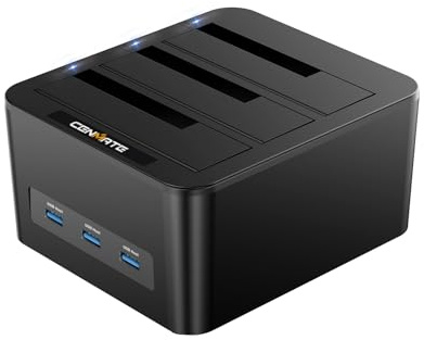 CENMATE Docking Station Hard Disk, 3 Bay Docking Station HDD per SATA SSD/HDD 2,5/3,5, Cavo USB 3.0 A/C con 3 Porte USB HOST, Supporto Hot Swap