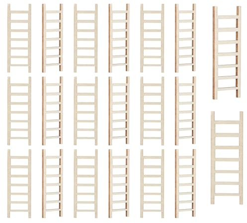 20PCS Mini Garden Ladder, 2.4x0.8 Inch Miniature Wooden Ladder, Mini House Ornament, Miniature Garden Ornament for DIY Crafts, Micro Landscape, Dollhouse Decor
