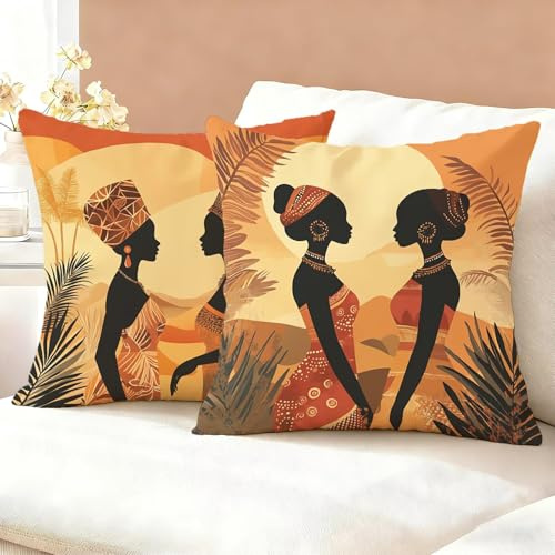 Frau Kissenbezug 30x30 2er Set, Samt Kissenbezug Afrika, Kissenbezüge Flauschig Weich für Sofa, Couch, Bett und Sessel, Mit Reißverschluss & Waschbar, Alle Jahreszeiten, Bequeme Wohnaccessoires K6-926