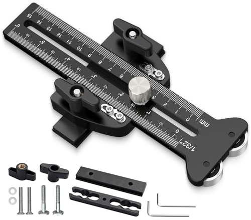Neoteck Thin Rip Jig Guide for Table Saw, Adjustable Thin Strip Cutting Guide with One-Way Rollers, 1/32 Precision, 6/150mm Scale, Fits 3/8 x 3/4 & 1/4 x 3/8 T Slot