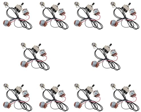 Reeatel 20X Guitar Wiring Harness Prewired Two Pickup 500K Pots 3-Way Toggle Switch Silver