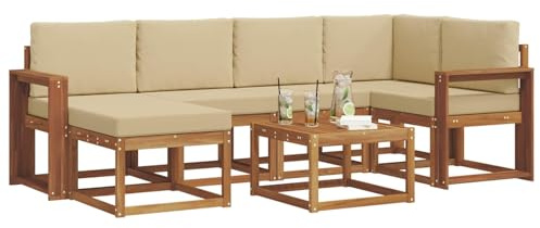 vidaXL Outdoor-Sofagarnitur mit Kissen 7 pcs Natur und Beige, Garten, modern, langlebiges Outdoor-ecksofa-Set, Patio-Lounge-möbel, terrasse-innenwohnen-Komfort