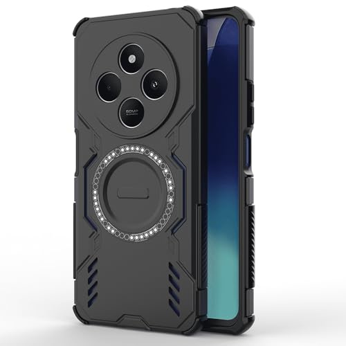 Techsuit für Xiaomi Redmi 14C, Poco C75 Hülle mit Magnetring, Stoßfest, Verstärkte Ecken, Kameraschutz, Anti Rutsch Textur, Erhöhte Kanten, ArmorMag Case Series, PC TPU Hybrid, Schwarz