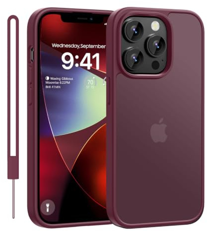 ORDA for iPhone 13 Pro Case With lanyard, Wine Red | Military-Grade Shockproof Thin Slim Translucent Matte Phone Cover