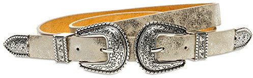 Caspar GU316 stylischer Damen Westerngürtel Trachtengürtel mit Doppelschnalle, Gürtelgröße:100 [Körperumfang 95-105 cm], Farbe:gold