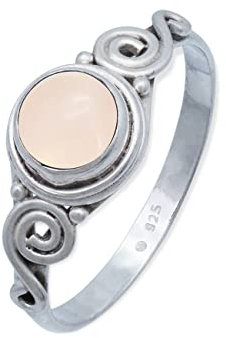 mantraroma Damen Ring 925 Silber Rosenquarz Edelstein rosa ausgefallen verspielt