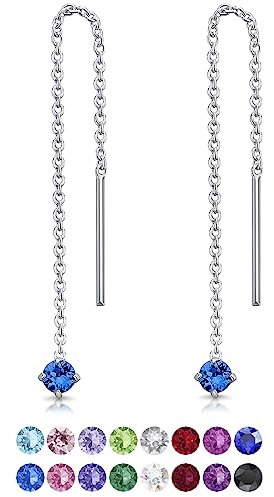 DTPsilver® KLEINE Durch Ohrringe ziehen 925 Sterling Silber mit Baumelnde 3 mm Swarovski® Elements Kristall - Farbe : Blauer Saphir