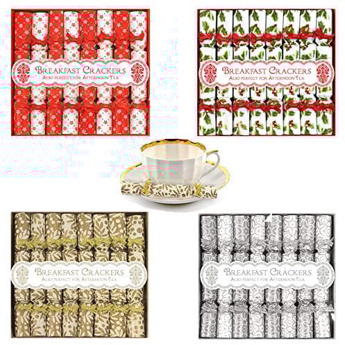 YoL 32 mini christmas crackers saucer breakfast crackers silver gold red white bow
