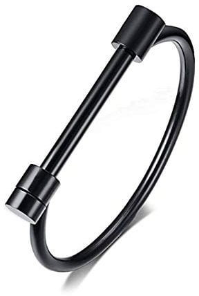 AILUOR Bracciale rigido in acciaio inox a forma di D, a forma di barra, a ferro di cavallo, unisex (nero), Metallo