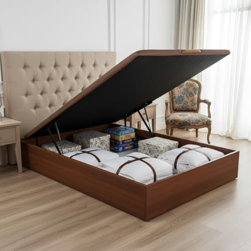 ROYAL SLEEP Canapé Abatible de Madera | 150x190 | Montaje y Retirada de Usado Incluido | Gran Capacidad | Tapa 3D Transpirable | 32 cm | Color Cerezo | Space Bed