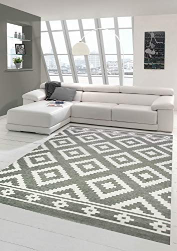 Teppich modern Orientteppich Wohnzimmer Teppich Marokkanisches Muster in grau weiß Größe 160x230 cm