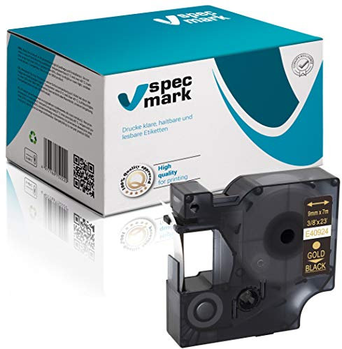 specmark Kompatibel für DYMO D1 40924 Schriftband 9mm x 7m Gold auf Schwarz kompatibel mit DYMO D1 für Drucker LM Label-Manager LP Label-Point LW -Writer DUO