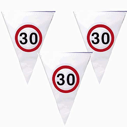 Top Ten 4 Meter Wimpelgirlande Verkehrsschild 30, 10 Wimpel 19 x 21cm Geburtstag Party